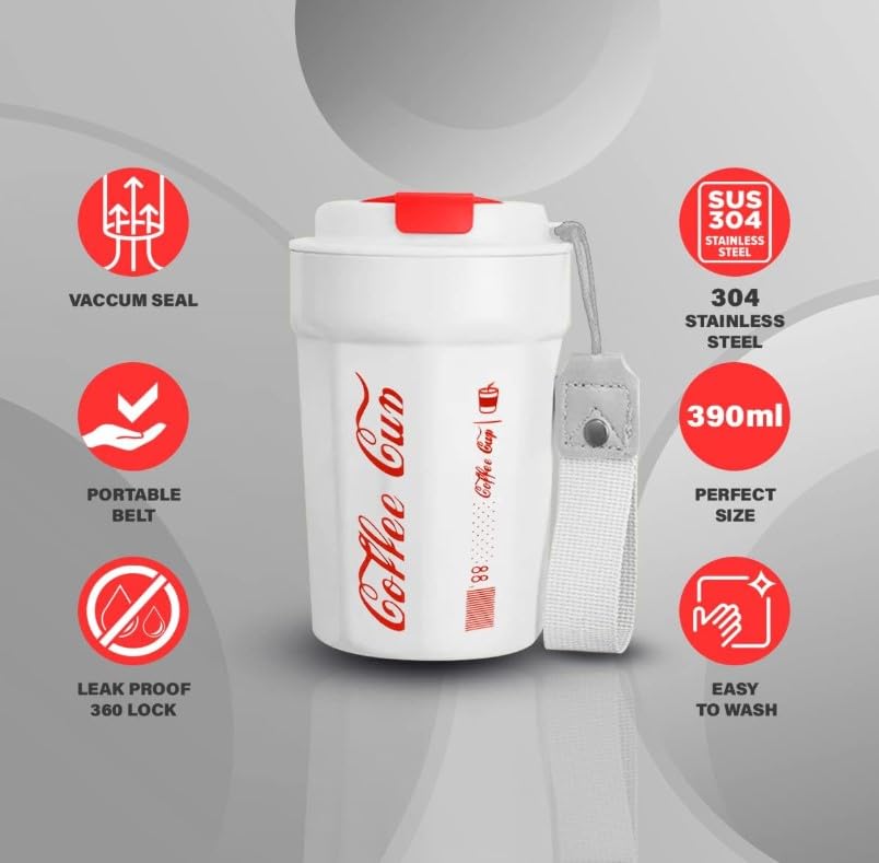 Travel Mug - Stainless Steel Insulated Coffee Tumbler Double Wall Thermal Cup with Leak Resistant Lid Reusable Cupholder Friendly for Car Travel Outdoor (White) - image 2