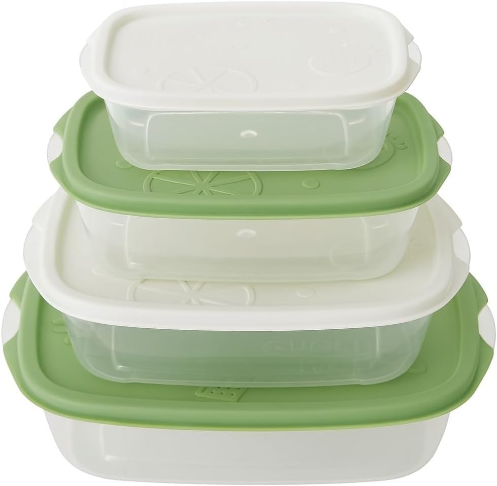 Food Storage Container Set, 4 Pcs Refrigerator Crisper Boxes with Airtight Lids, Leak Proof, Microwave Safe for 3 Minutes, Easy to Clean, Oval Food Grade for Vegetables and Fruit (Green) - image 1