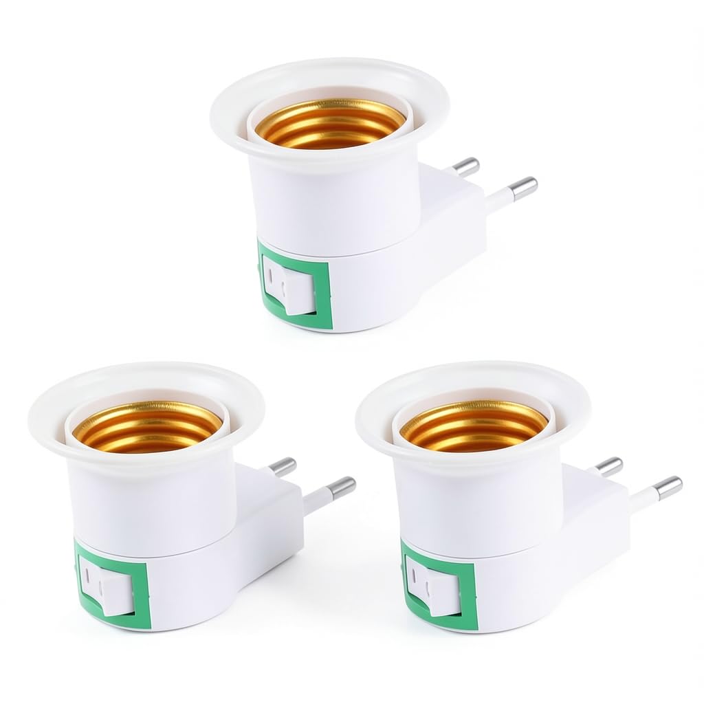 Lamp Holder Adapter, E27 Plug-In Light Socket with On/Off Switch, 3-Piece Bulb Holder Converter for Home, Bedroom, Garage and Workshop, White (3PCS) - image 1