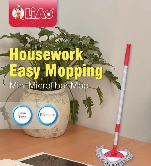 Microfiber Mop, Triangle Floor Cleaning Mop with Retractable Handle and Chenille Head for Dust, Hair, Floors, Car Interiors and Dashboard, Lightweight Red Design (Red, A130017) - image 3