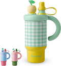 Water Bottle 800ml - Stainless Steel Double Wall Tumbler with Straw and Handle, Leak Proof Travel Mug for Hot and Cold Drinks, BPA Free Lid, Tea Strainer Cup, F-1531 (Green) - image 1
