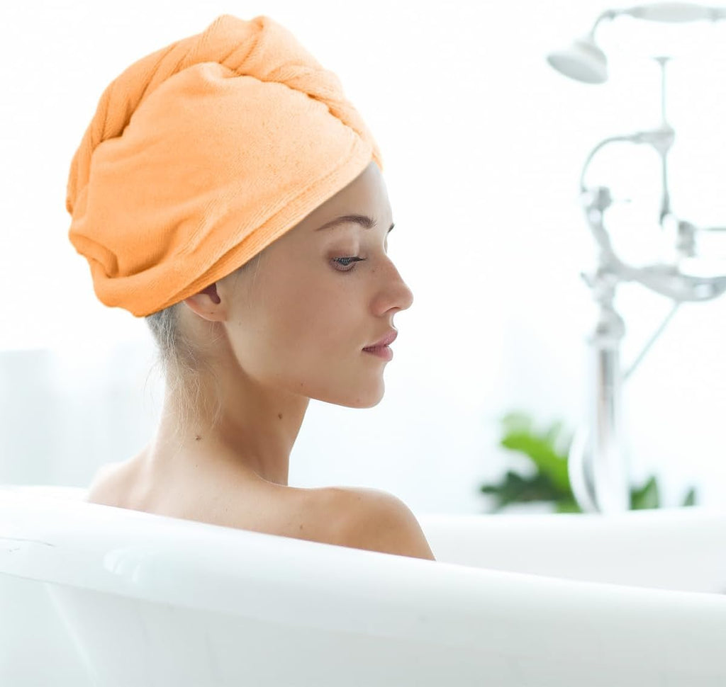 Microfiber Hair Towel Wrap, Quick-Dry Absorbent Turban for Wet, Curly, Long and Thick Hair, Soft Lightweight Shower Cap for Women (Orange) - image 6