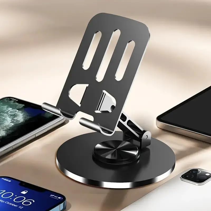 Phone Stand Adjustable 360° Rotating Desk Holder, Foldable Metal Mobile Stand with Secure Grip, Portable Universal Phone Holder for Smartphone and Tablet, ZM-0116 (Black) - image 8