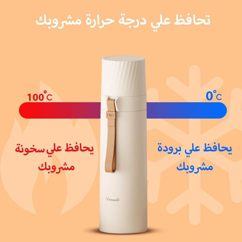 Water Bottle 500ml, Stainless Steel Vacuum Insulated Flask with Double Wall, Snap Cap, Drinking Cup and Carry Rope for Hot and Cold Drinks, Travel and Office (White) - image 4