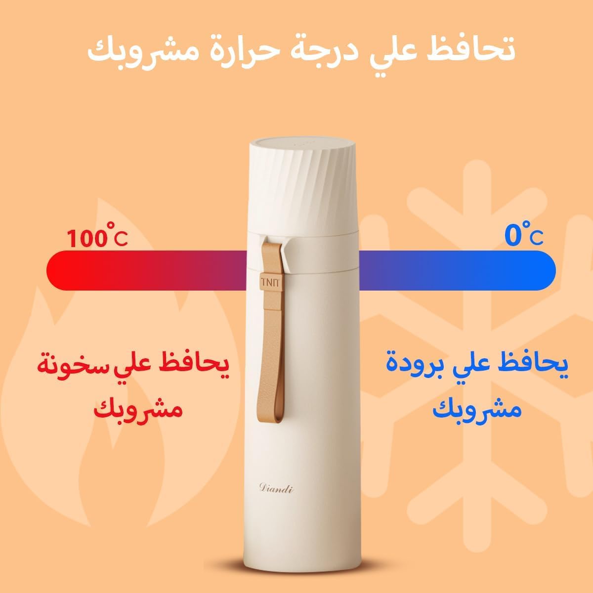 Water Bottle 500ml, Stainless Steel Vacuum Insulated Flask with Double Wall, Snap Cap, Drinking Cup and Carry Rope for Hot and Cold Drinks, Travel and Office (White) - image 4
