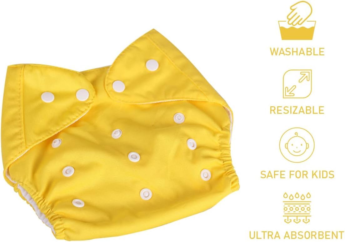 Baby Cloth Diapers Adjustable Reusable Cotton Pocket Nappies Washable Diaper for Babies Infants Toddlers Age 0 to 3 Years (Yellow) - image 2