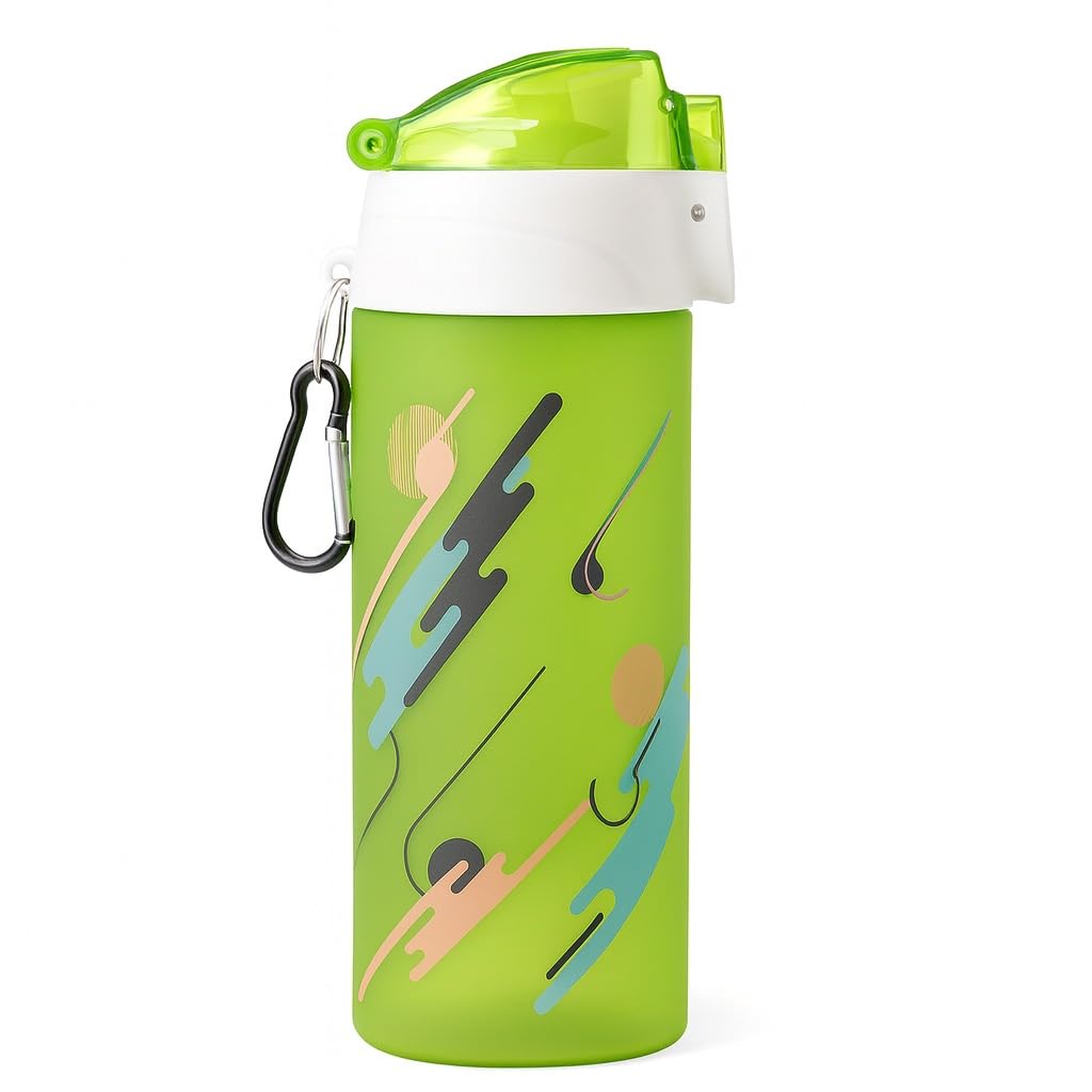 Water Bottle 650 ml, BPA-Free Leakproof Plastic Sports Bottle with Secure Lid, Reusable Motivational Drinking Bottle for Gym, School, Office, Travel and Outdoor Activities, Green - image 1
