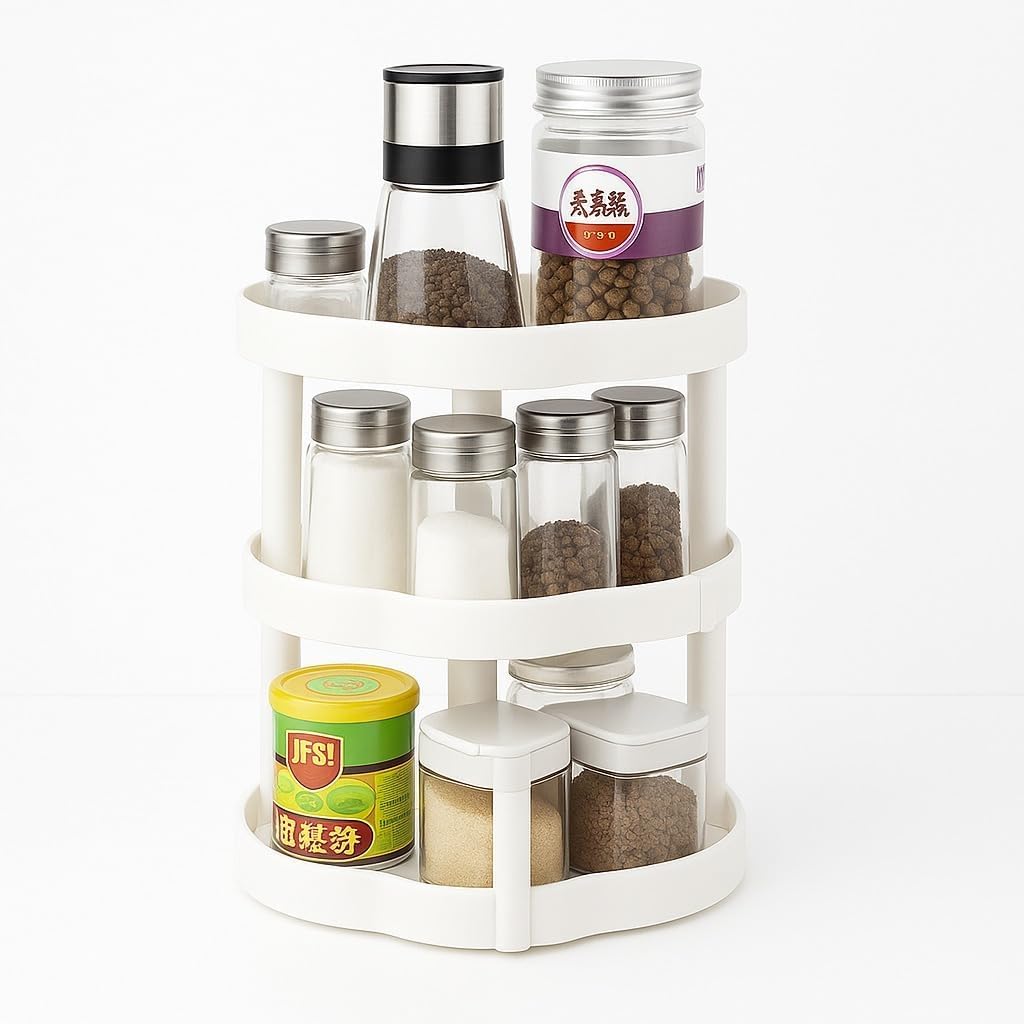 Spice Rack Organizer 3 Tier, 360° Rotating Lazy Susan Turntable, White Plastic Seasoning Holder for Kitchen Countertop, Cabinet and Pantry Storage - image 1