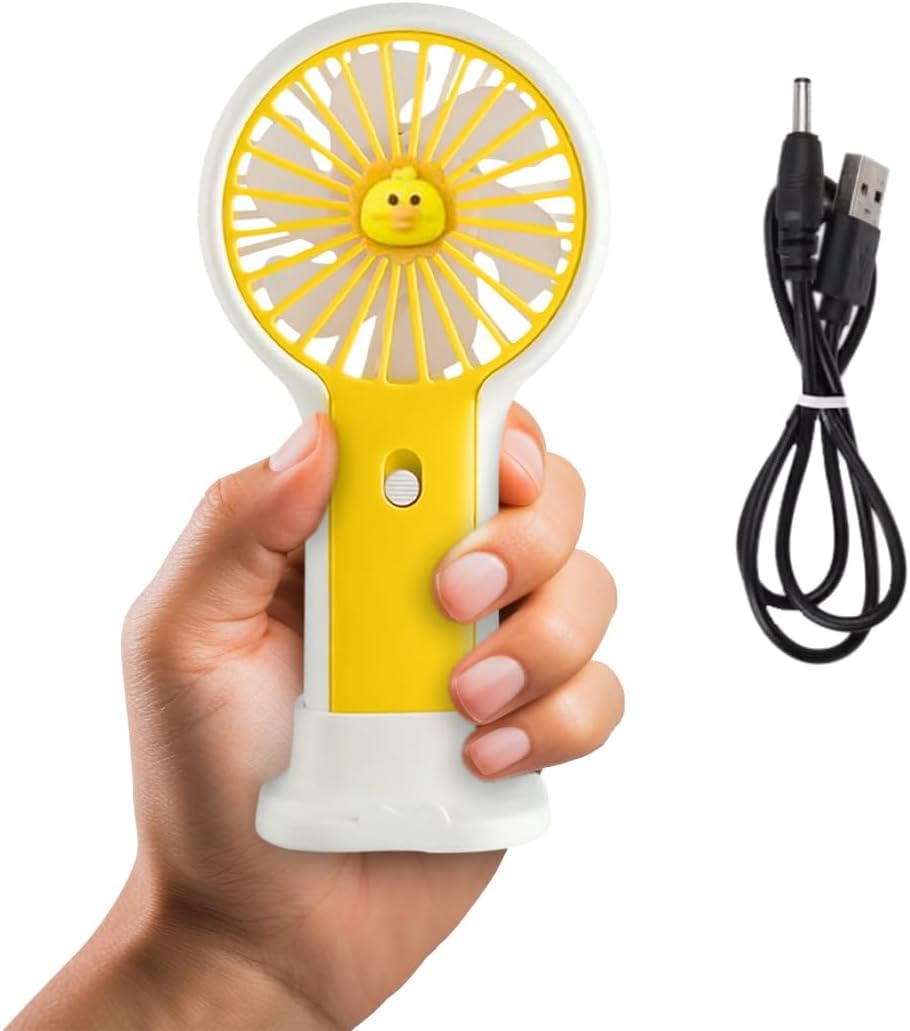 Portable Hand Fan USB Rechargeable Mini Fan 1.5W, Single Speed Handheld and Desktop Cooling Fan with Stand for Home Office Travel, DD 5627 (Yellow) - image 1