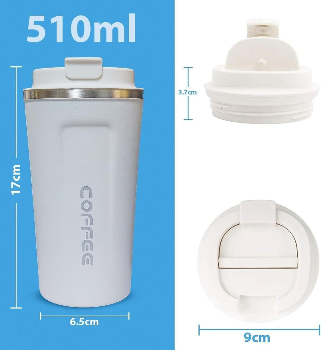 Coffee Cup - Thermal Travel Mug 510 ml, Stainless Steel Vacuum Insulated Double Wall, Leak Proof with Non-Slip Base, BPA-Free, for Hot and Cold Drinks (White) - image 3