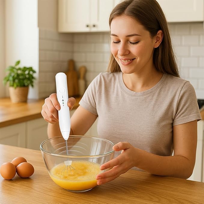 Milk Frother Handheld, USB Rechargeable 3-Speed Stainless Steel Whisk for Latte, Cappuccino, Hot Chocolate, Coffee and Egg Mixing, Portable (White) - image 6