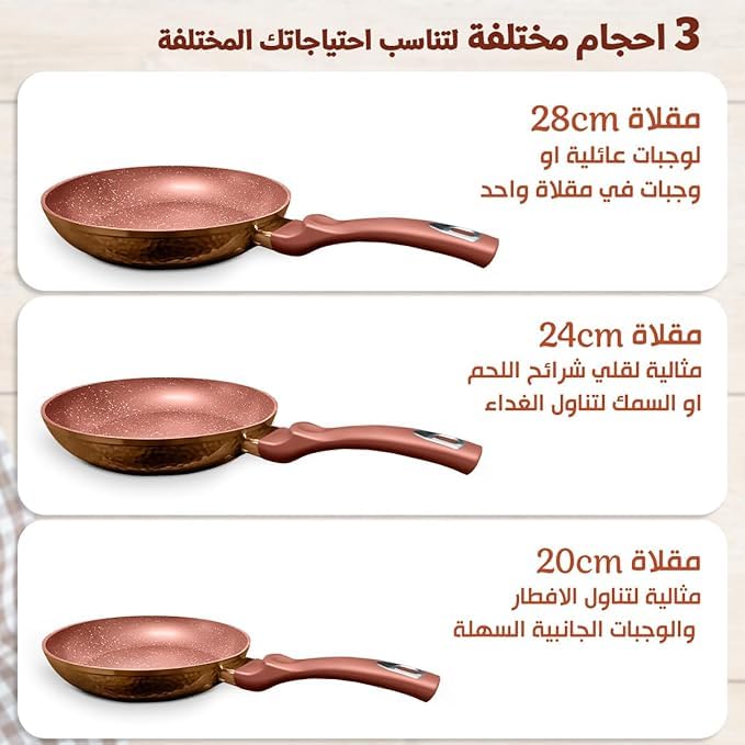 Granite Frying Pan Set Non-Stick 3 Piece 20cm 24cm 28cm, PFOA BPA Lead Cadmium Free, Induction and Gas Stove Compatible, Soft Touch Handle - image 2