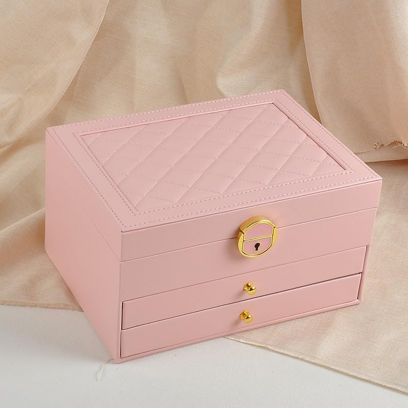 Jewelry organizer travel jewelry box Accessories Organizer 3-Layer Organizer with Lock, Multi-Compartment Storage Case for Earrings Rings Bracelets, Watch Holder for Women and Girls, X-559 (Pink) - image 1