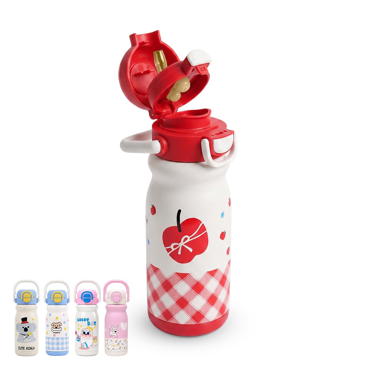 Water Bottle 500ml Stainless Steel Insulated Tumbler with Handle And Straw Lid, Leakproof Travel Mug for Hot And Cold Drinks, Office Gym Car, F-1541 (Red) - image 1