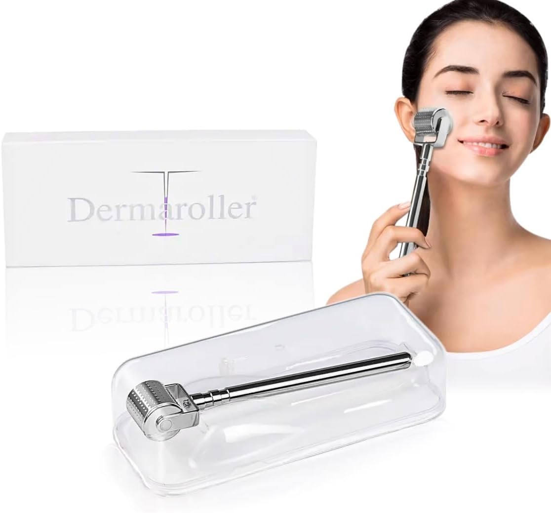 Derma Roller Microneedling Roller, 540 Titanium Micro Needles, Skin Care Tool for Face and Body, Ergonomic Handle, Hygienic Storage Case, Unisex (Silver, 1.0) - image 1