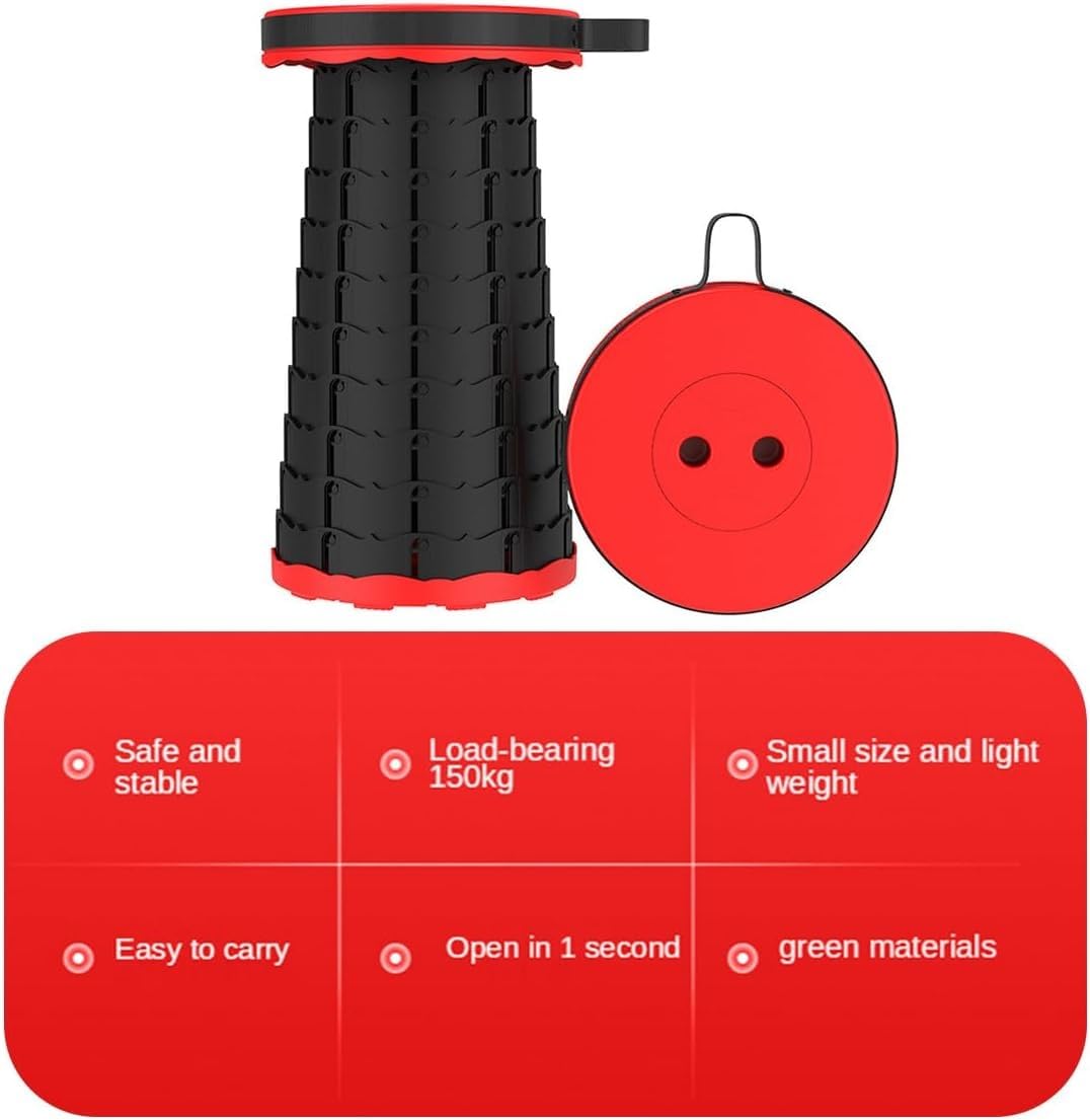Camping Stool, Portable Telescopic Folding Seat, Collapsible Retractable Sturdy Chair Supports 220lbs for Fishing, Hiking, Travel, Queuing and Gardening (Red) - image 3