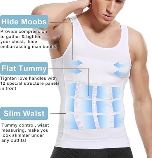 Slim Shirt For Men, Slimming Body Shaper, Tummy Control Vest, Lightweight Breathable, Seamless Invisible Under Clothes, Workout & Daily Wear (White, S) - image 3