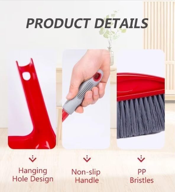 Broom and Dustpan Set, Long-Handle Upright Floor Sweeper with ABS Plastic Pan for Home, Kitchen, Office and Balcony Cleaning (Red, C130016) - image 3