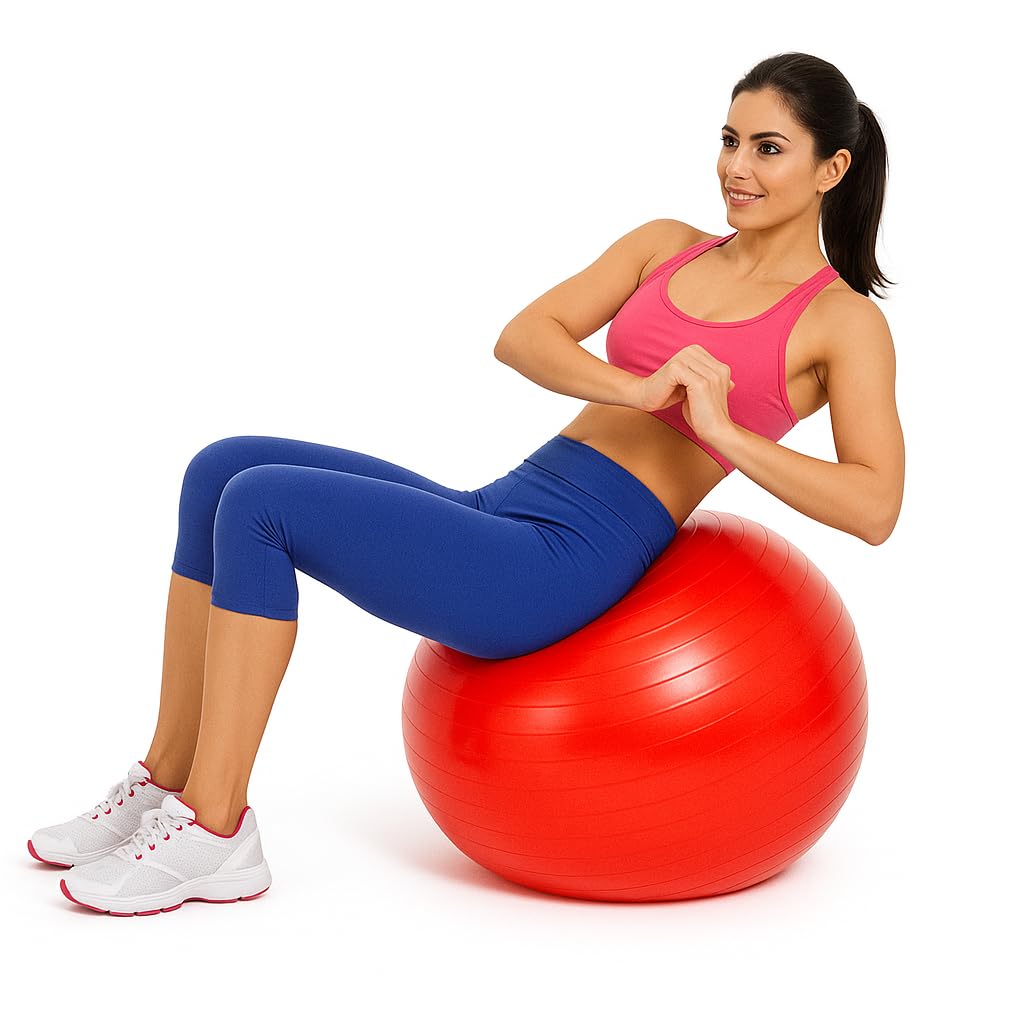 Yoga Ball Exercise Ball – Anti-Burst for Home Gym Pregnancy Pilates, Physical Therapy & Balance Training Stability Ball with Quick Pump – Slip-Resistant Swiss Ball (Red) (65cm) - image 1