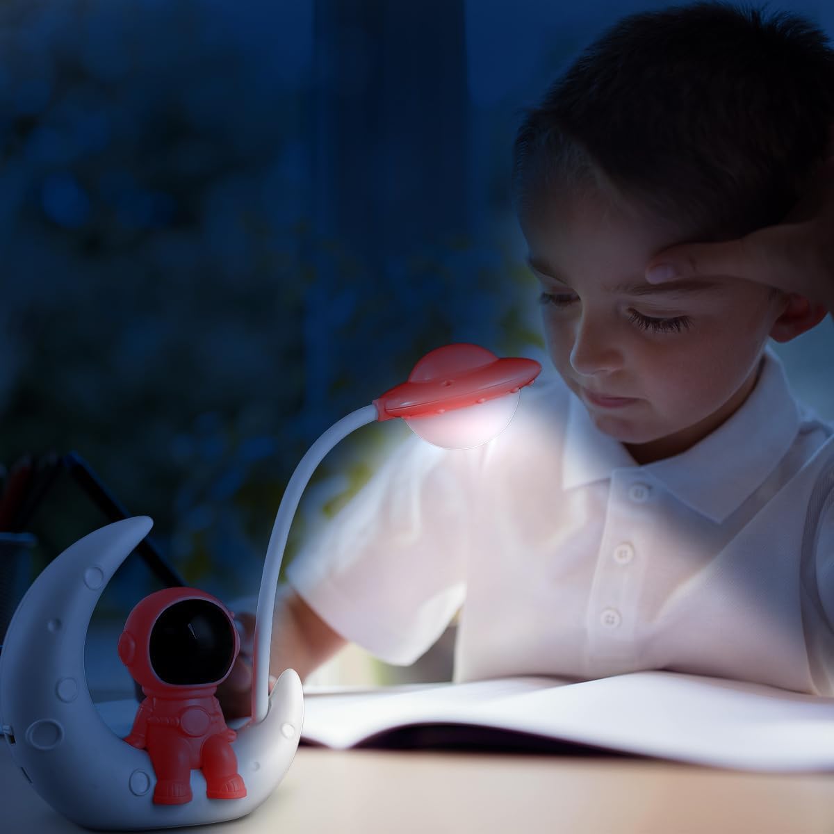 Desk Lamp, LED Dual Head USB Powered Study Light, Adjustable Multi-Angle Lightweight Table Reading Lamp for Office, Bedroom and Workspace (Red) - image 7