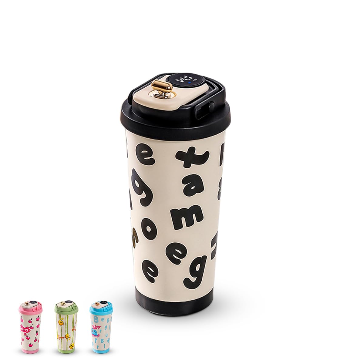 Coffee Mug 500ml, Stainless Steel Vacuum Insulated Travel Mug with LED Digital Temperature Display, Leak-Resistant Lid and Handle for Hot and Cold Drinks, Office, Car, F-1412 (Black) - image 1