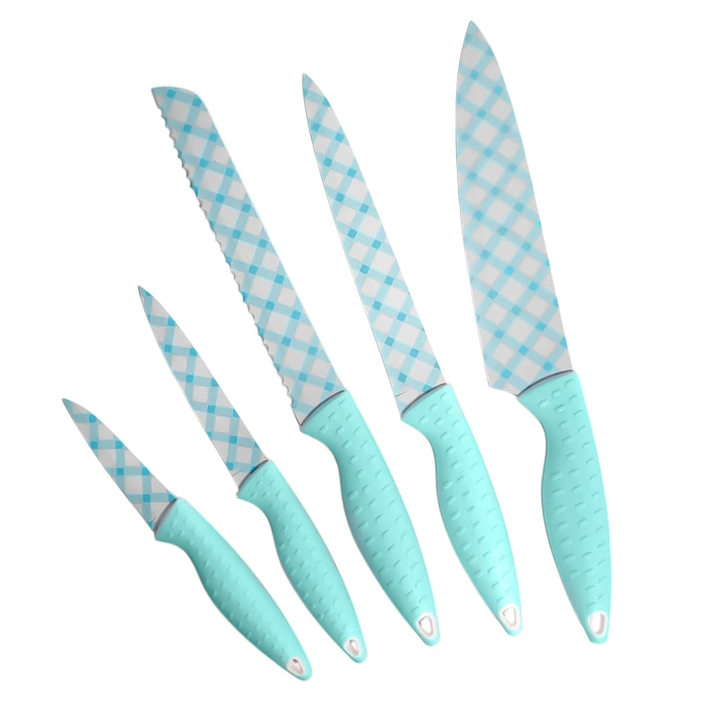 Kitchen Knife Set 5 Pcs, Stainless Steel Cooking Knives with Ergonomic Plastic Handles for Slicing, Chopping and Dicing Vegetables, Fruit, Meat and Chicken (Blue) - image 1