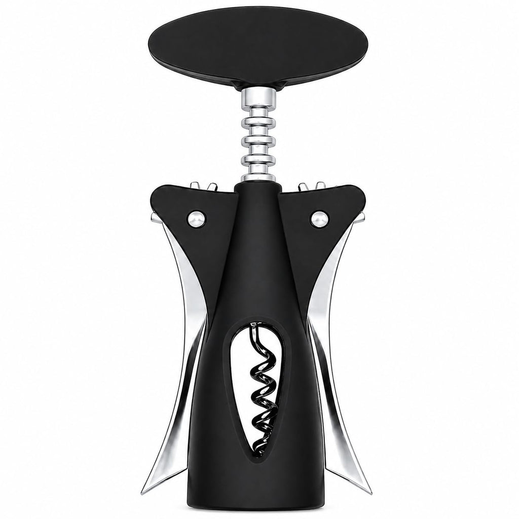 Wine Opener, Winged Corkscrew Stainless Steel Manual Bottle Opener with Dual Lever Handles, Cork Remover for Home, Kitchen and Parties, Black and Silver, XD-84 - image 1