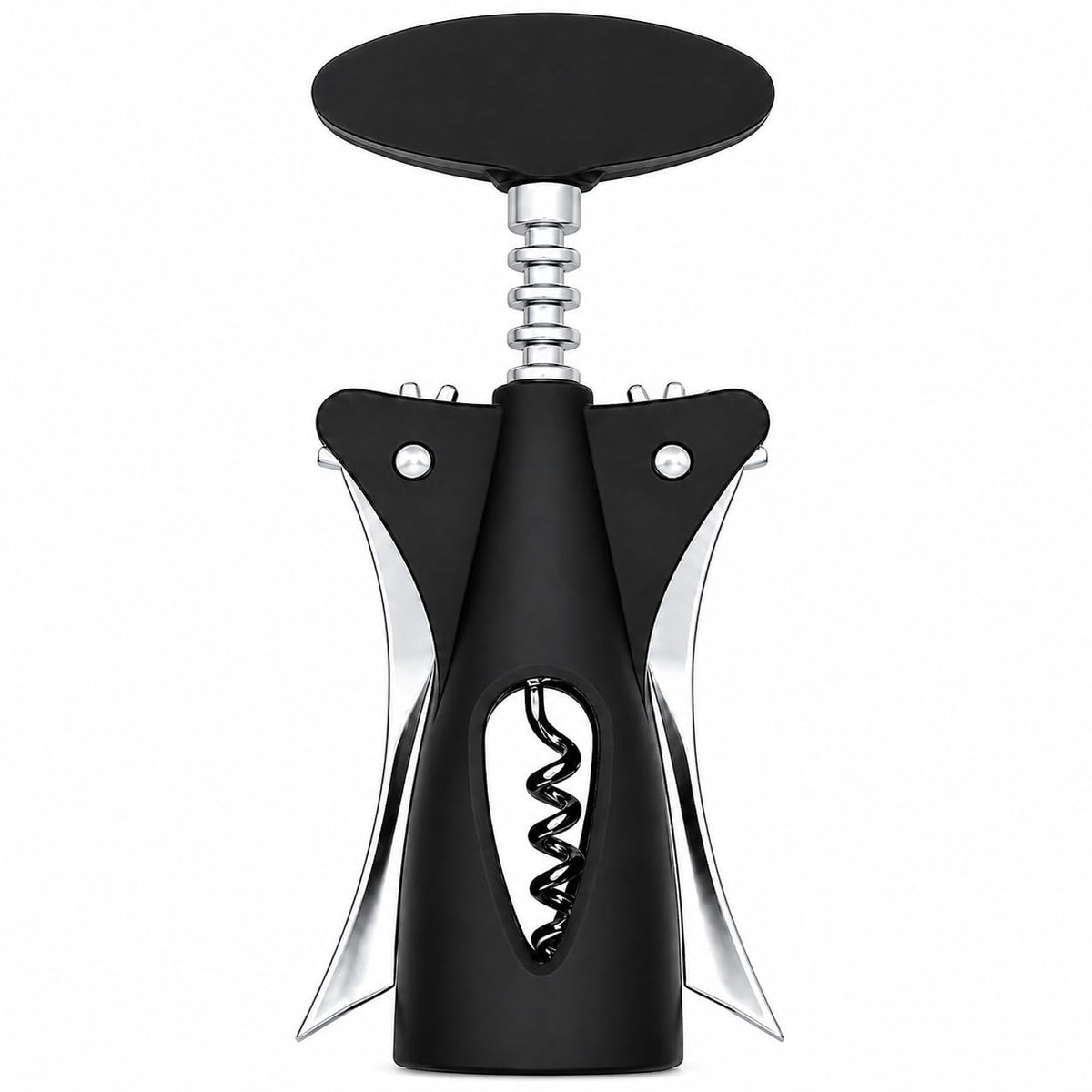 Wine Opener, Winged Corkscrew Stainless Steel Manual Bottle Opener with Dual Lever Handles, Cork Remover for Home, Kitchen and Parties, Black and Silver, XD-84 - image 1