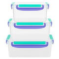 Food Storage Containers Set 3 Pcs, Triangle Refrigerator Crisper Boxes with Airtight Lids, Microwave and Dishwasher Safe, Food-Grade Plastic for Fruit and Vegetables (Purple) - image 1