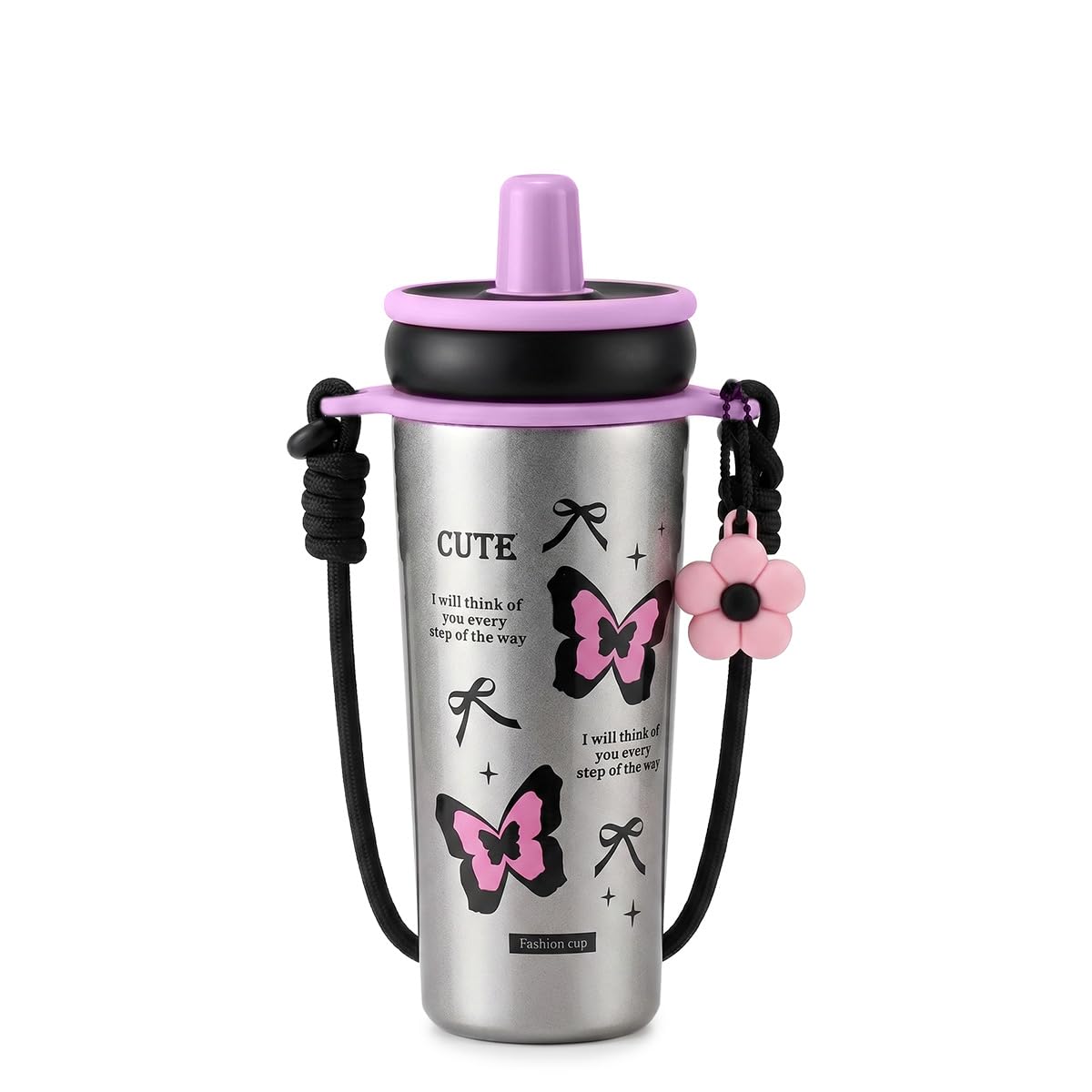 Travel Mug 720ml, Stainless Steel Vacuum Insulated Tumbler with Straw Lid, Carry Handle, Removable Filter and Leakproof BPA-Free Design, F-1547 (Grey) - image 1