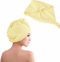 Hair Towel, Microfiber Quick Dry Hair Wrap Cap with Button Loop, Super Absorbent Lightweight Turban for Women, Long Curly Wet Hair, Shower, Bath and Travel, 35 x 20 cm (Yellow) - image 1