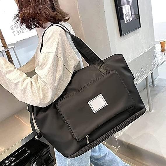 Travel Bag for Women Large Capacity Waterproof Foldable, Sports Gym Duffle with Side Pocket, Lightweight Carry-On Shoulder Bag (Black) - image 3