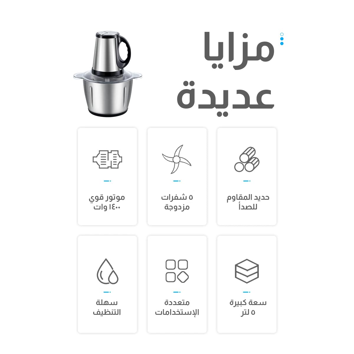 CITY Meat Grinder Meat Chopper Meat Cutter Meat Tenderizer Meat Slicer Powerful Meat Mincer Powerful Blender with Knives, Large Capacity Stainless Steel, HMA (1018, 5 L) - image 2