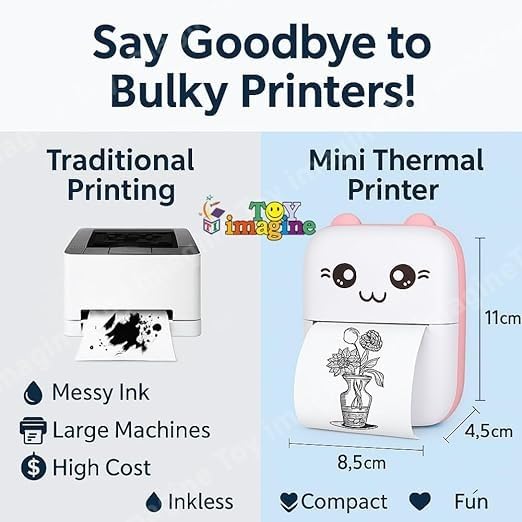 Mini Thermal Printer, Bluetooth Pocket Printer with Inkless Monochrome Printing for Photos, Notes, Labels and Stickers, Rechargeable, Android and iOS (Pink) - image 3