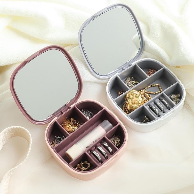 Jewelry Storage Box with Mirror, Portable Jewelry Organizer, Dustproof, Travel Case Ideal for Ring, Pendant, Earring Necklace and Bracelet, Easy to storage LD-988 (White) - image 2
