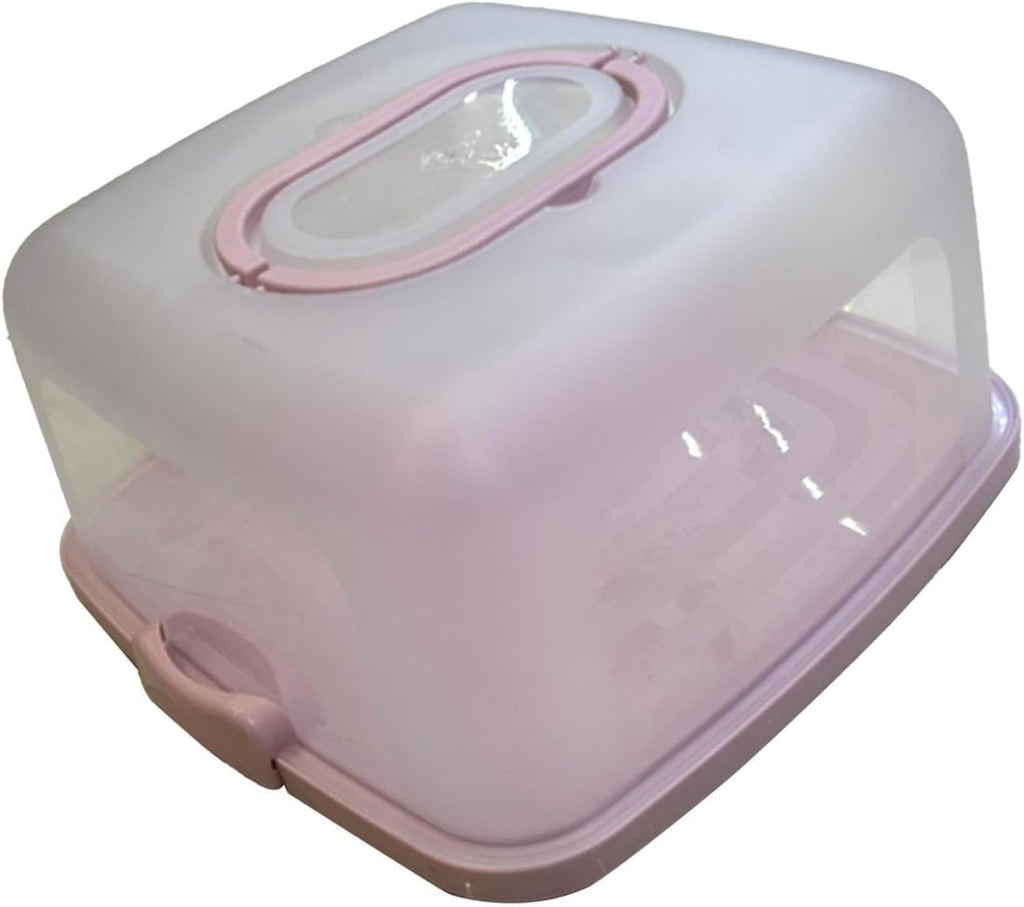 Cake Carrier with Lid and Handle, Square Cake Storage Box for Cupcakes, BPA-Free Leak-Resistant Food Container for Parties, Picnics and Travel, Pink - image 1