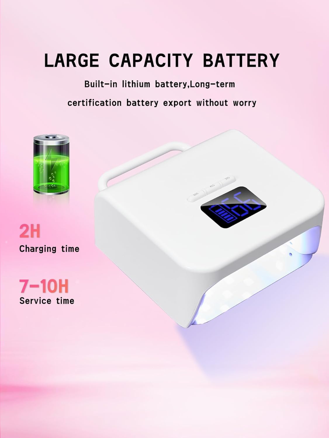 UV Nail Lamp 220W Cordless LED Dryer 48 LEDs Digital Display for Gel Polish Manicure Pedicure Rechargeable Portable Salon BY-10 White - image 9