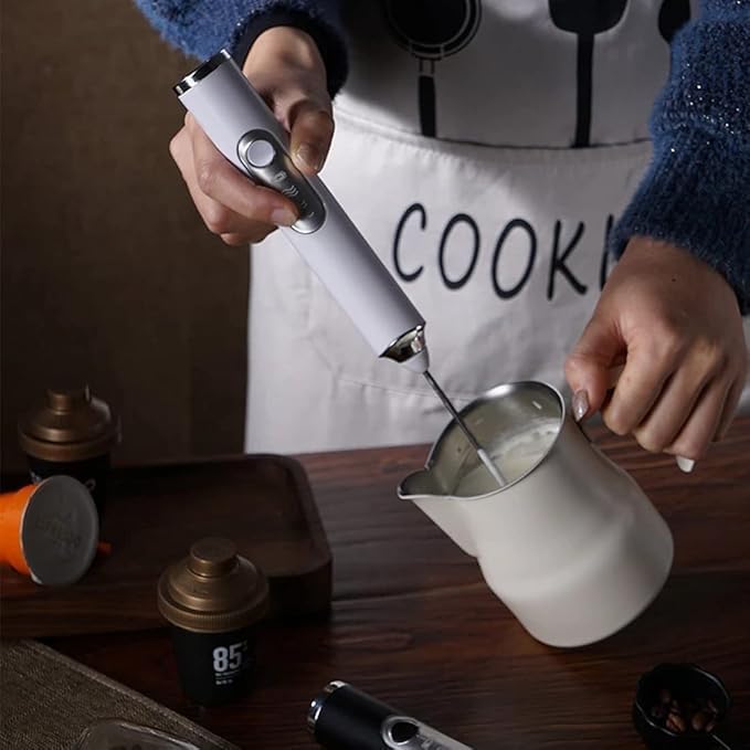 Milk Frother, USB Rechargeable Handheld Electric Whisk with Stainless Steel Mixer for Coffee, Latte, Cappuccino and Hot Chocolate, Portable Compact Design, White - image 5