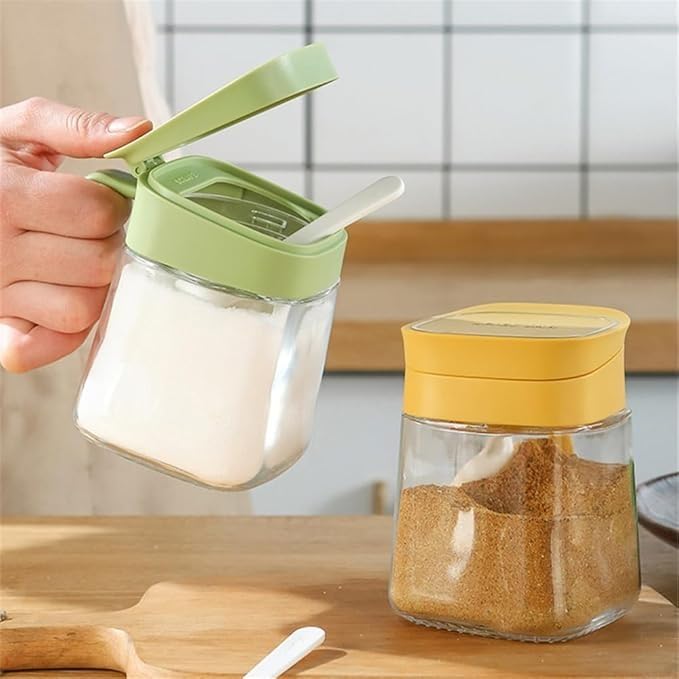 Spice Glass Containers - Seasoning Jar, Premium Glass Kitchen Storage Jar Set - Airtight Lid with Spoon, 300ml Large Capacity Spice Jar, Seasoning Pot for Spices, Sugar & Herbs (Green) - image 6