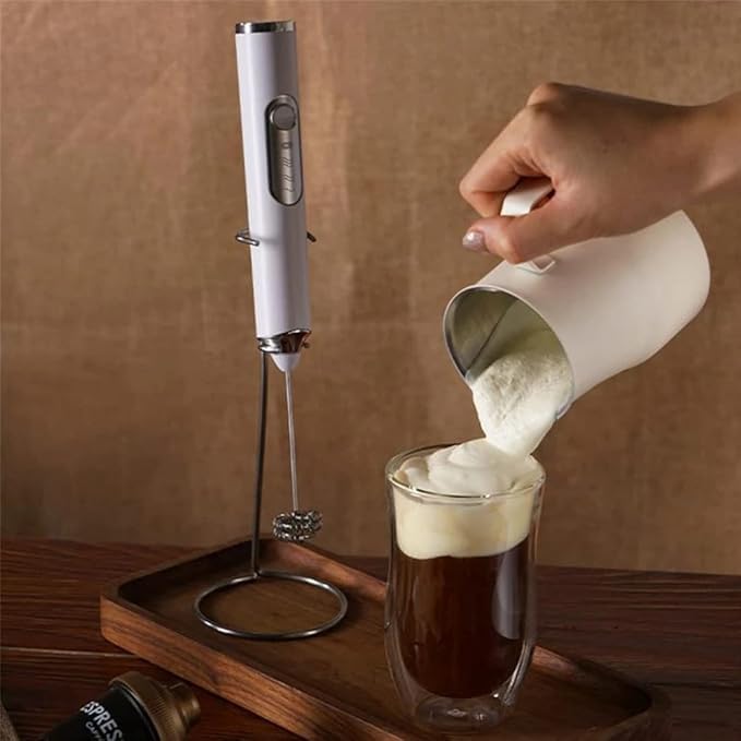 Milk Frother, USB Rechargeable Handheld Electric Whisk with Stainless Steel Mixer for Coffee, Latte, Cappuccino and Hot Chocolate, Portable Compact Design, White - image 7