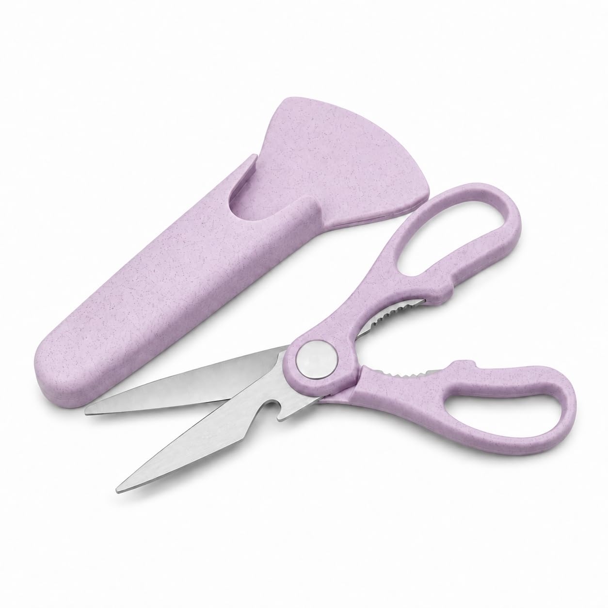 Kitchen Scissors Stainless Steel With Magnetic Cover Multi-Function Shears With Nut Cracker Bottle Opener Cutter For Chicken Meat Herbs Vegetables Household Cooking Tools, S-233 (Pink) - image 1