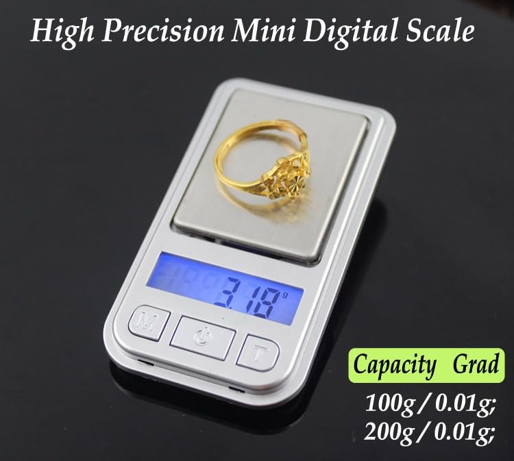 Digital Pocket Scale 200g x 0.01g, Mini Precision Jewelry Scale with LED Display and Protective Cover for Gold, Silver, Diamonds, Coins and Small Items, Black and Silver - image 2