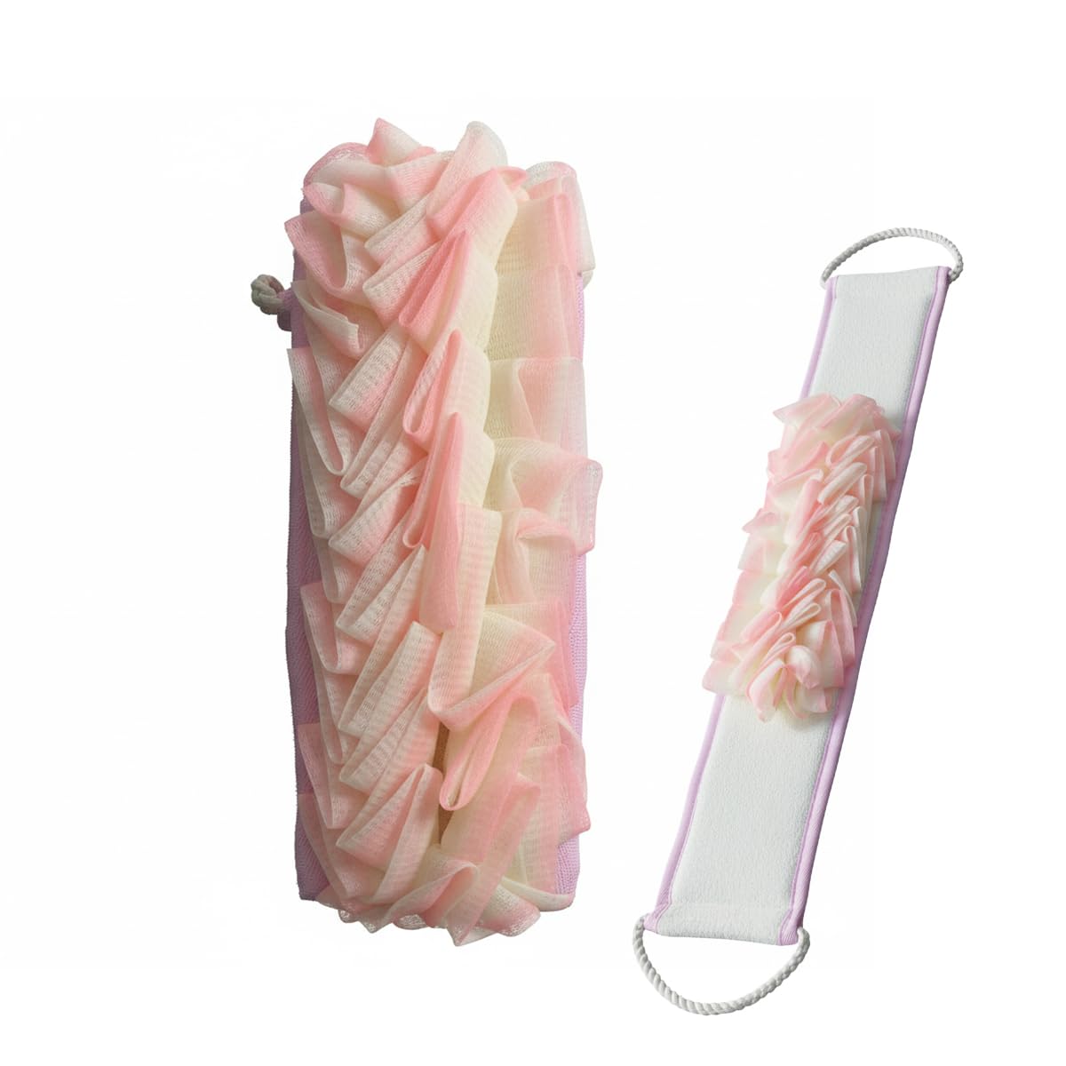 Back Scrubber for Shower 80cm Exfoliating Bath Towel 3D Microfiber Loofah with Long Strap Double-Sided Body Brush for Men and Women Pink B-629 - image 1