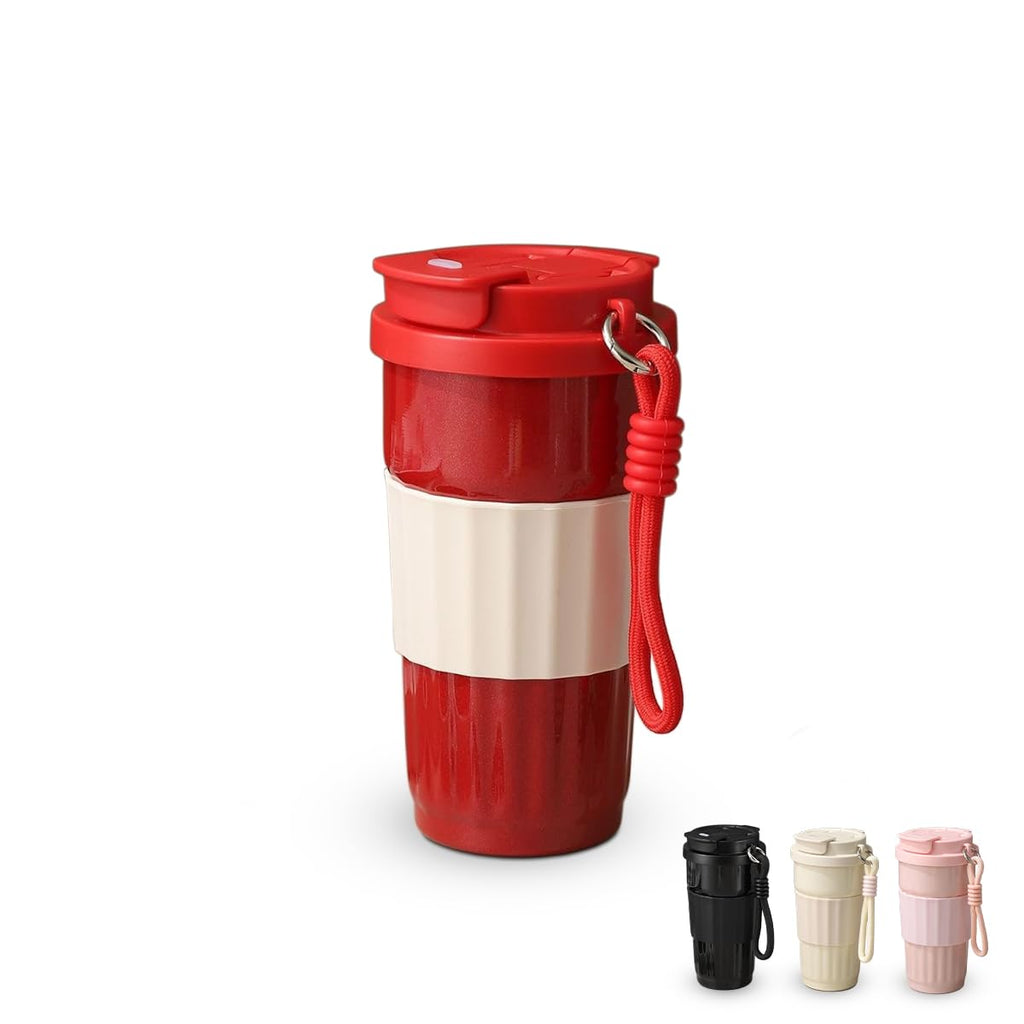 Travel Mug 500ml, Vacuum Insulated Stainless Steel Tumbler with Straw Lid and Carry Handle, Leak-Resistant Coffee Cup for Hot and Cold Drinks, Car and Office, F-1537 (Red) - image 1