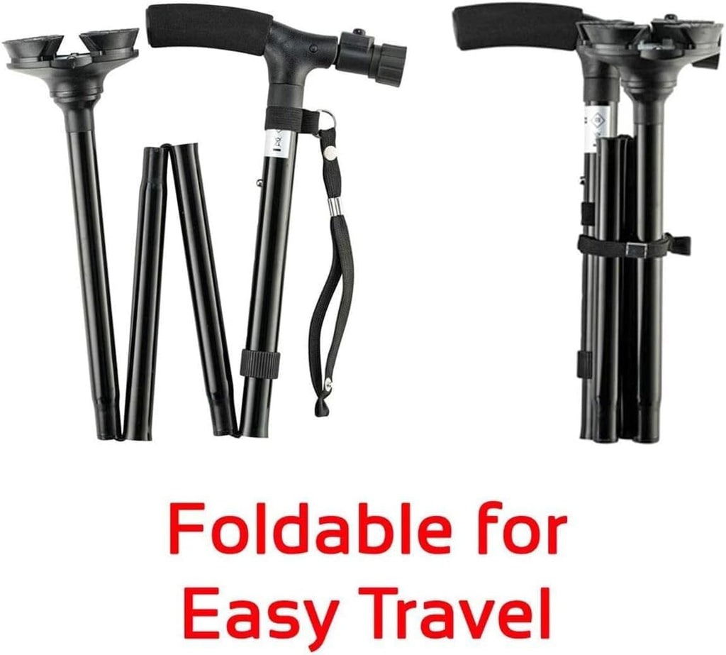 Walking Cane Adjustable Folding with LED Light, Quad Base Pivot, Ergonomic Rubber Handle, Portable Sturdy Support Stick for Seniors Men Women Hiking - image 4