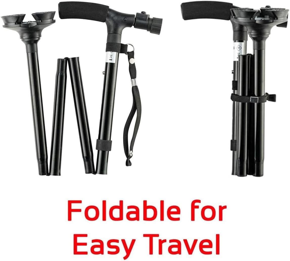 Walking Cane Adjustable Folding with LED Light, Quad Base Pivot, Ergonomic Rubber Handle, Portable Sturdy Support Stick for Seniors Men Women Hiking - image 4