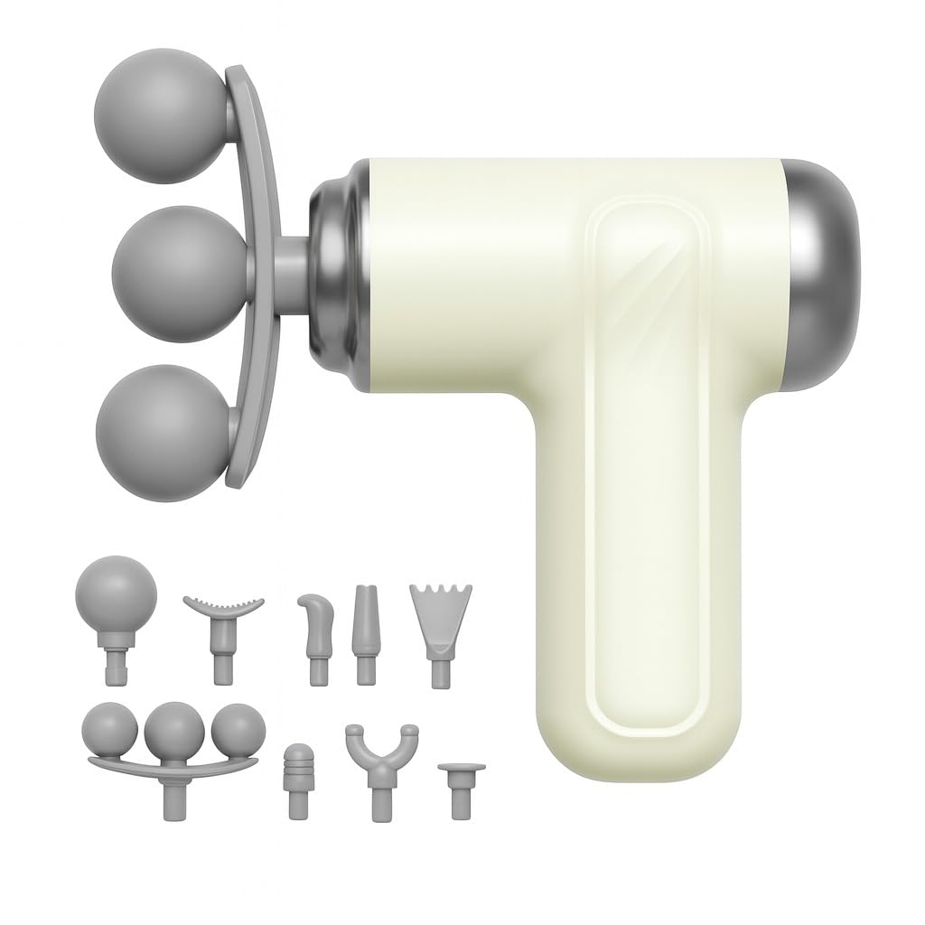 Massage Gun, Deep Tissue Percussion Muscle Massager with 3 Heads, 6 Speed Levels, 24W Rechargeable Handheld Body Massager for Back, Neck, Shoulders, Legs, Gym and Home, LM-130 (Beige) - image 1