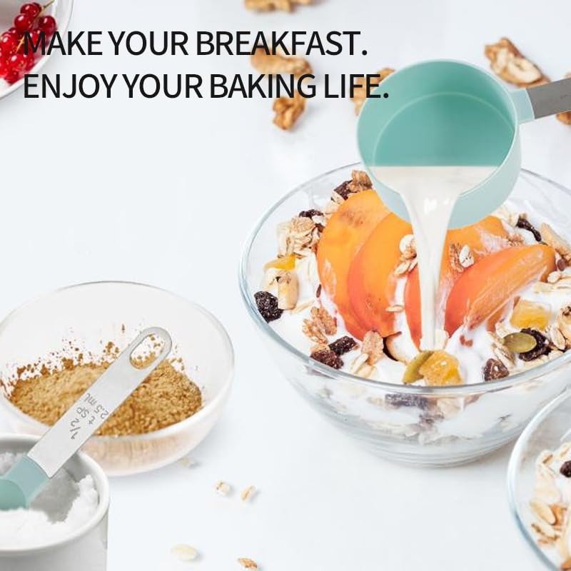 Measuring Cups and Spoons Set, 8-Piece Stackable Baking Measure Set with Stainless Steel Handles for Dry and Liquid Ingredients, BPA-Free, Green - image 4