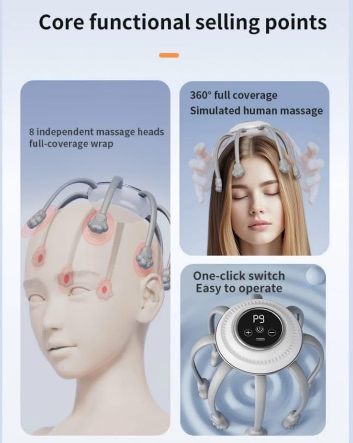 Head Massager, Electric Scalp Vibration Massage Device with Multiple Massage Heads, Quiet Low-Noise Design for Daily Relaxation at Home and Office (Black) - image 3