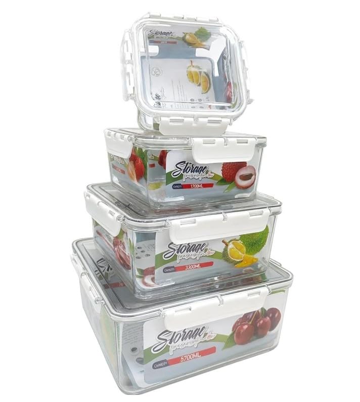 Food Storage Container Set 4 Pieces, Clear Acrylic Fridge Organizer Boxes with Lids, Stackable BPA-Free Refrigerator Bins for Fruit, Vegetables and Kitchen, 700/1700/3300/5700ml - image 1